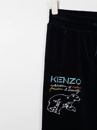 Shop Kenzo Corduroy Embroidered Track Pants In Blue