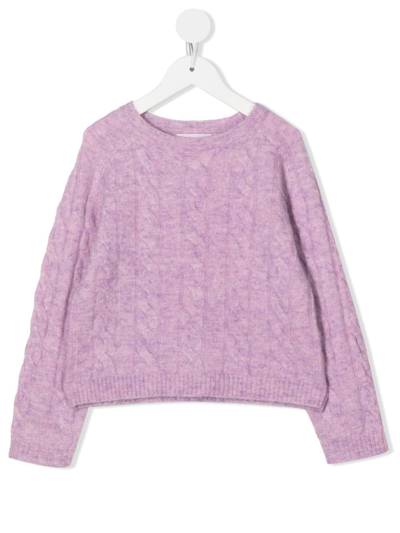 Shop Bonpoint Cable-knit Long-sleeve Jumper In Purple