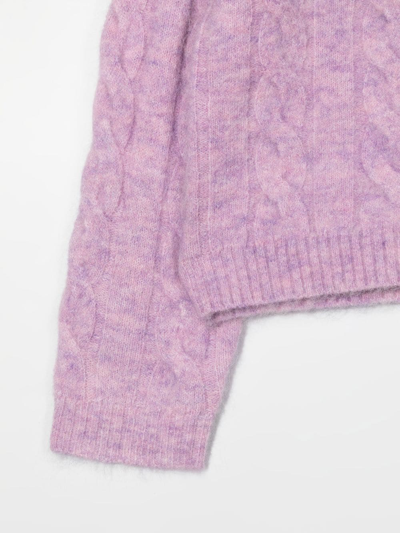 Shop Bonpoint Cable-knit Long-sleeve Jumper In Purple