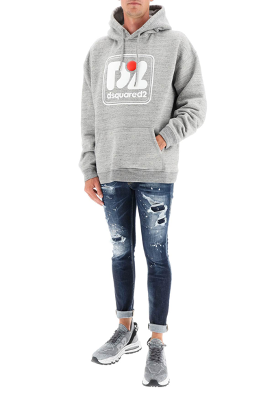 Dsquared2 Camo Patch Anorak Sweatshirt With Drawstring Hood In Grey