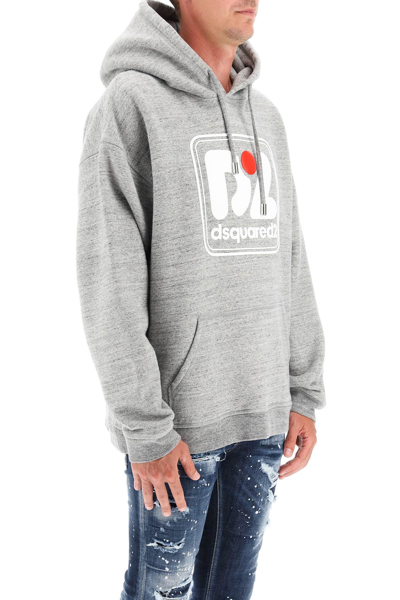 Dsquared2 Camo Patch Anorak Sweatshirt With Drawstring Hood In Grey