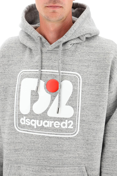 Dsquared2 Camo Patch Anorak Sweatshirt With Drawstring Hood In Grey