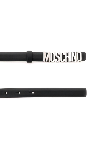 Shop Moschino Logo Buckle Belt In Black