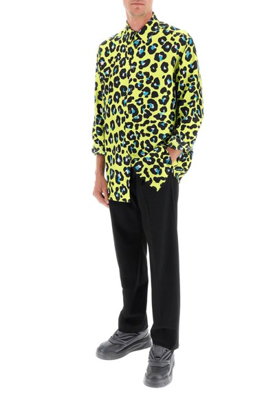 Shop Versace Daisy Leopard Silk Shirt In Yellow,black