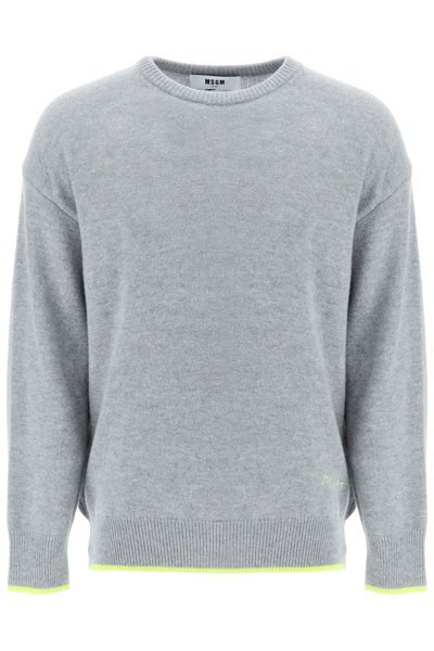 Shop Msgm Wool And Cashmere Sweater In Grey,yellow