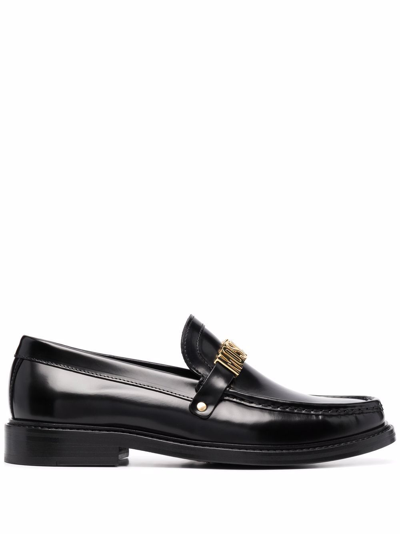 Shop Moschino Men's Black Leather Loafers