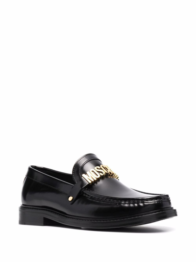 Shop Moschino Men's Black Leather Loafers