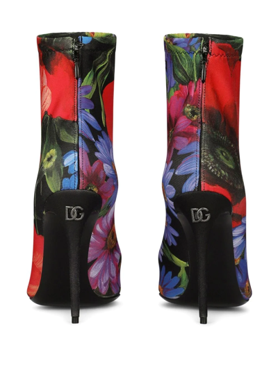 Shop Dolce & Gabbana Floral-print 105mm Ankle Boots In Red