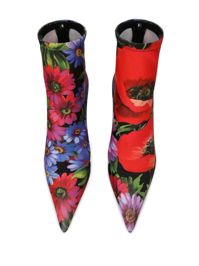 Shop Dolce & Gabbana Floral-print 105mm Ankle Boots In Red