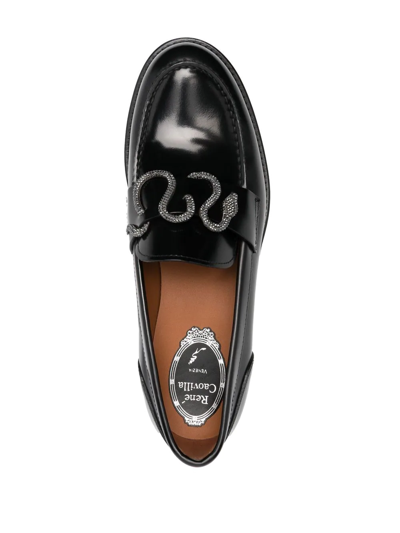 Shop René Caovilla Morgana Snake-buckle Loafers In Schwarz