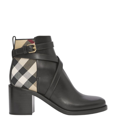 Shop Burberry Leather Vintage Check Ankle Boots 70 In Black
