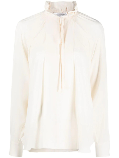 Shop Victoria Beckham Vanilla Gathered-detail Long-sleeve Blouse In White
