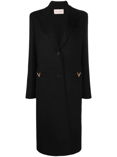 Shop Valentino Black Logo-plaque Single-breasted Coat