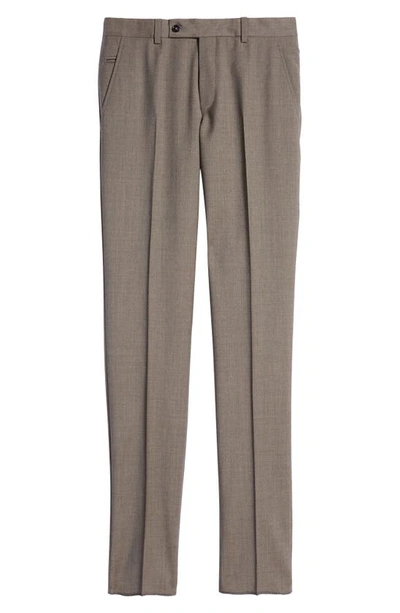Ted Baker Jerome Trim Fit Flat Front Wool Blend Pants In Brown