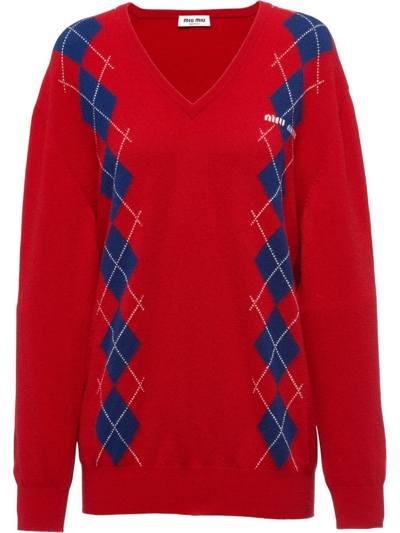 Shop Miu Miu V-neck Sweater In Rosso