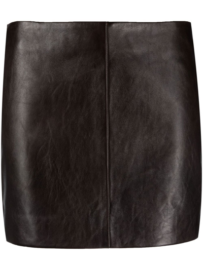 Shop Sportmax `preston` Leather Skirt In Marrone