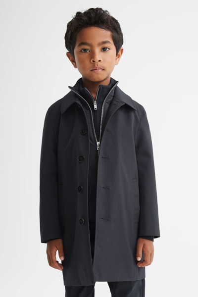 Shop Reiss Perrin - Navy Junior Trench With Funnel-neck Insert, Age 5-6 Years