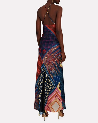 Shop Staud Cubism Patchwork Silk-twill Maxi Dress In Multi
