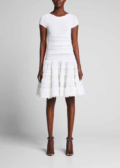 Shop Alaïa Edition 1986 Ruffle Lace Fit-&-flare Dress In Blanc