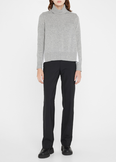 Shop Sacai Mixed-media Wool Pleated-back Turtleneck Sweater In Lgray