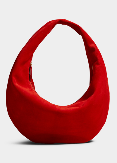 Shop Khaite Olivia Medium Suede Hobo Bag In Red