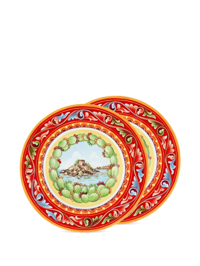 Shop Dolce & Gabbana 2 Piece Fine Porcelain Soup Plate Set In Red