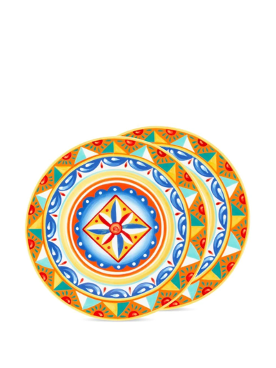 Dolce & Gabbana 2 Piece Fine Porcelain Dinner Plate Set In Orange