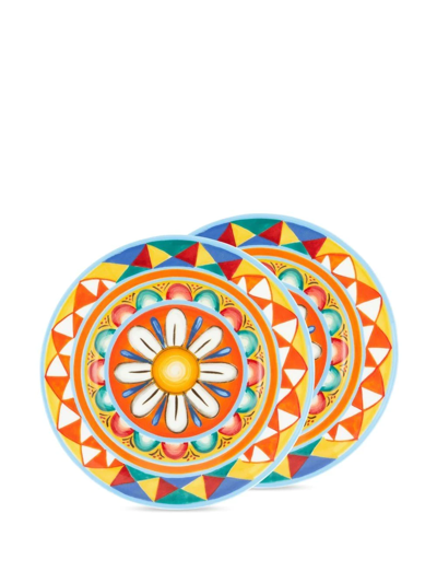 Shop Dolce & Gabbana Carretto Sicilano Set-of-two Bread Plates In Orange