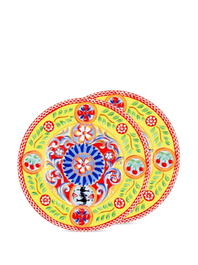 Dolce & Gabbana 2 Piece Fine Porcelain Dinner Plate Set In Yellow