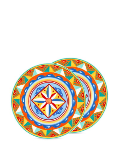 Dolce & Gabbana 2 Set Fine Porcelain Dessert Plates In Orange