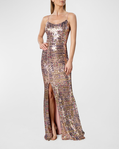 Shop Dress The Population Tori Sequin Gown In Gold Multi