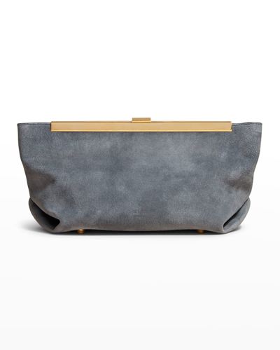 Shop Khaite Aimee Envelope Suede Clutch Bag In Gray
