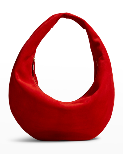 Shop Khaite Olivia Medium Suede Hobo Bag In Red
