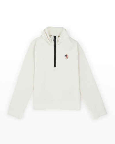 Shop Moncler Kid's Quarter Zip-up Sweatshirt In 034 White
