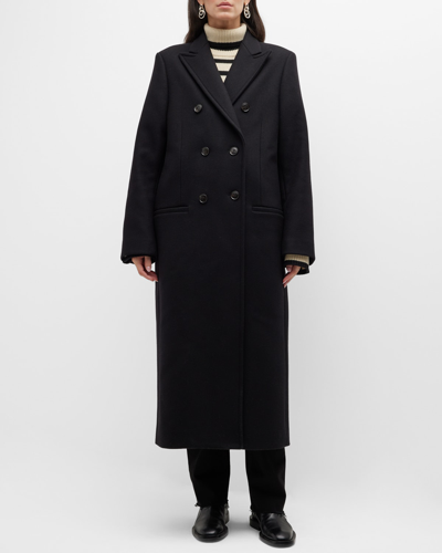 Shop Totême Long Tailored Wool Overcoat In Black 200
