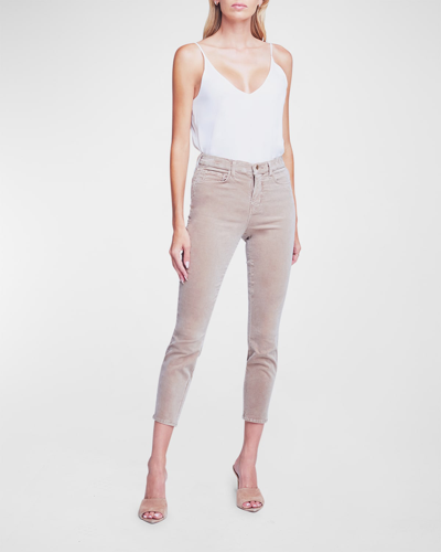 Shop L Agence Margot Velvet High-rise Skinny Ankle Jeans In Dusk