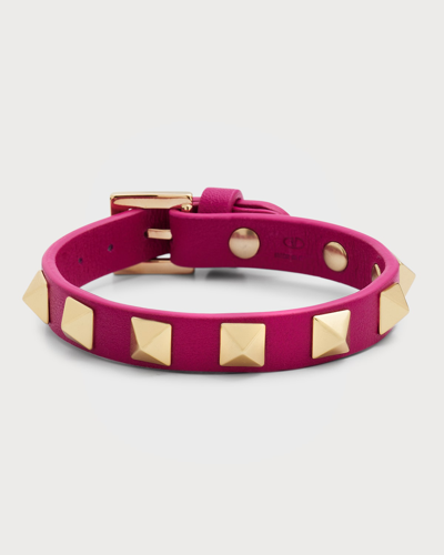 Shop Valentino Rockstud Leather Bracelet In M24 Rose Violet