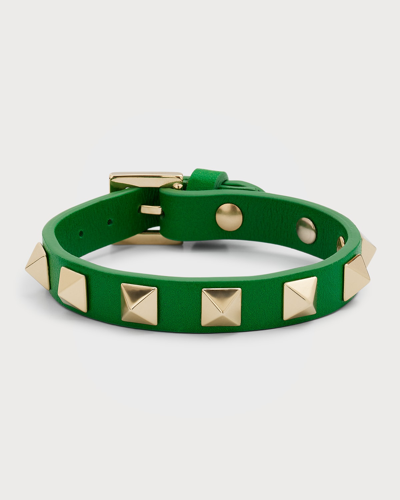 Shop Valentino Rockstud Leather Bracelet In 7pa Gea Green