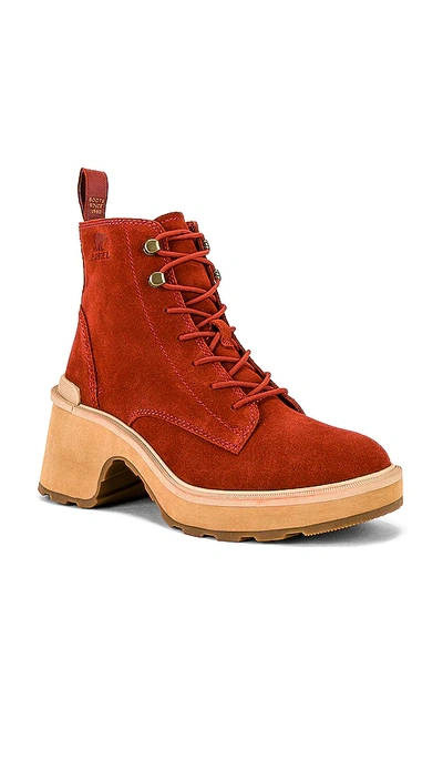 Shop Sorel Hi Line Heel Boot In Warp Red & Tawny Buff