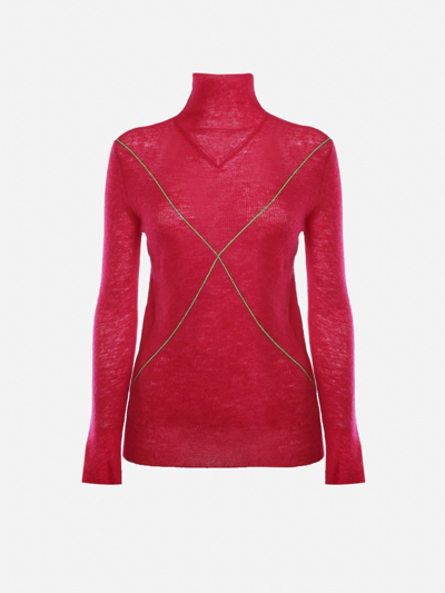 Shop Bottega Veneta Mohair Sweater With Contrasting Details In Valentine