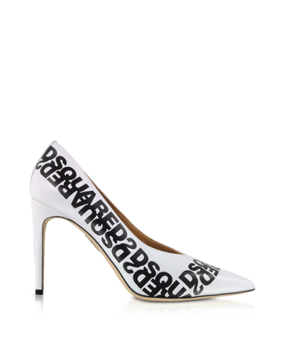 Shop Dsquared2 White  Printed Calf Leather Pumps