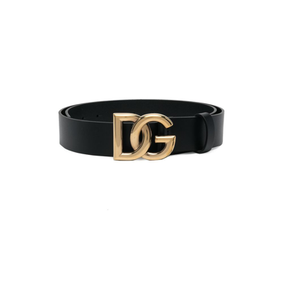 Shop Dolce & Gabbana Black Dg Logo Leather Belt
