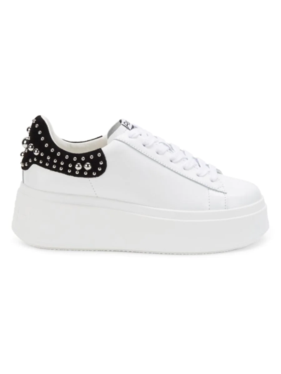 Shop Ash Women's Move Studs Platform Leather Sneakers In White Black