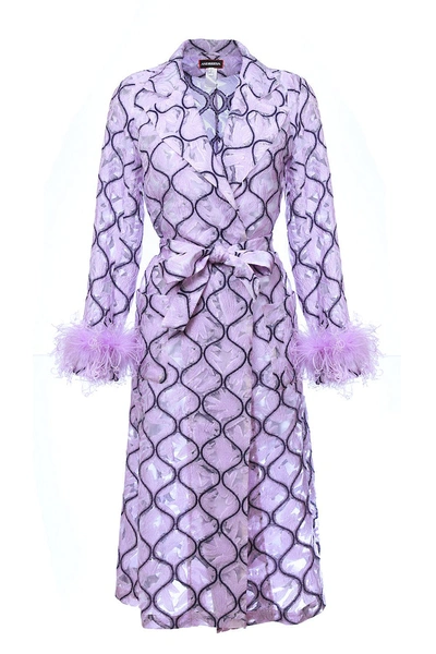 Shop Andreeva Lavender Coat № 23 With Detachable Feathers Cuffs