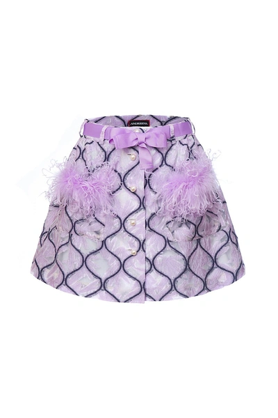 Shop Andreeva Lavender Skirt With Feathers Details