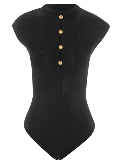 Shop Balmain Sleeveless Black Knitted Bodysuit