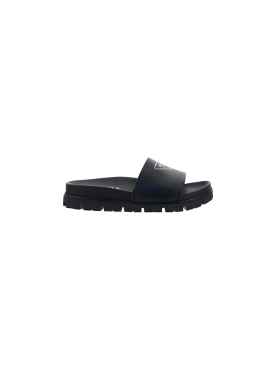 Shop Prada Slide Sandals In Nero