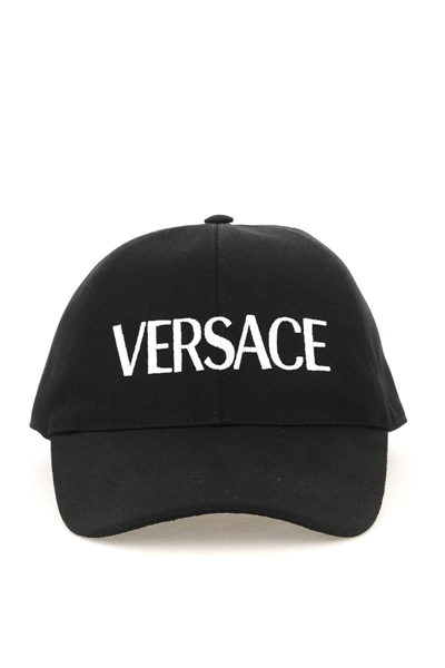 Shop Versace Baseball Hat With Logo And Greca In Nero (black)