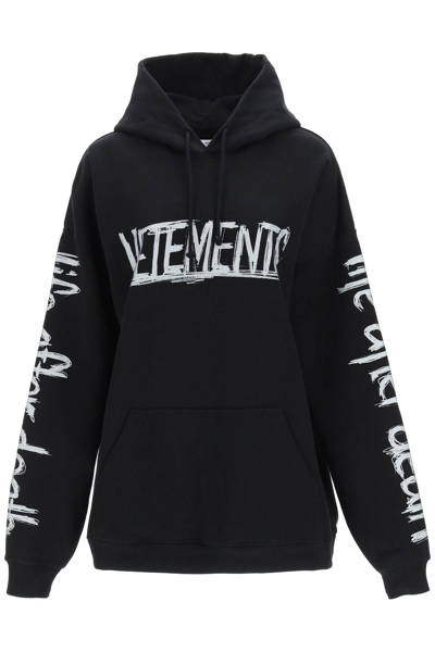 Shop Vetements World Tour Hoodie In Black Silver (black)