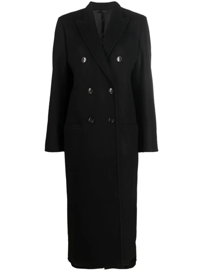 Totême Double-breasted Mid-length Tailored Overcoat In Black